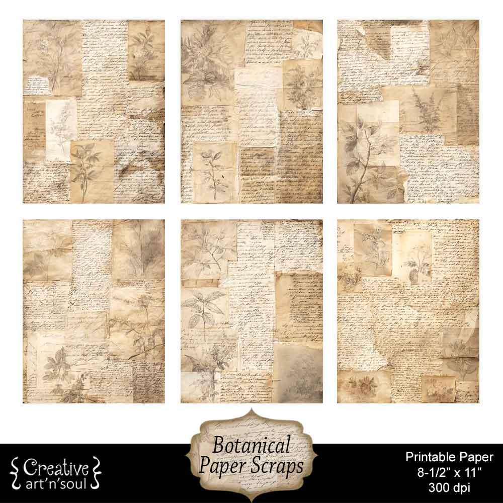 Printable Neutral Grunge Junk Journal Papers 8.5x11": Botanical Paper ...