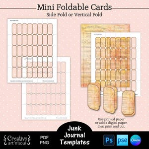 Mini-cartes pliables imprimables, modèles de journal indésirable, cartes de journal indésirable, éphémères de journal indésirable, modèles pour Canva ou Photoshop