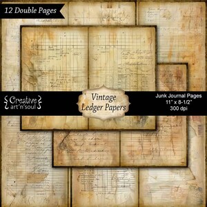 Printable Junk Journal Pages Vintage Ledger, Neutral Junk Journal Papers, Digital Download