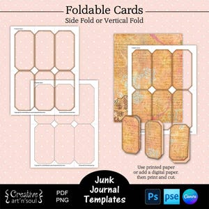 Afdrukbare Junk Journal opvouwbare kaartsjablonen, Junk Journal Cards, Junk Journal Ephemera, sjablonen voor Canva of Photoshop