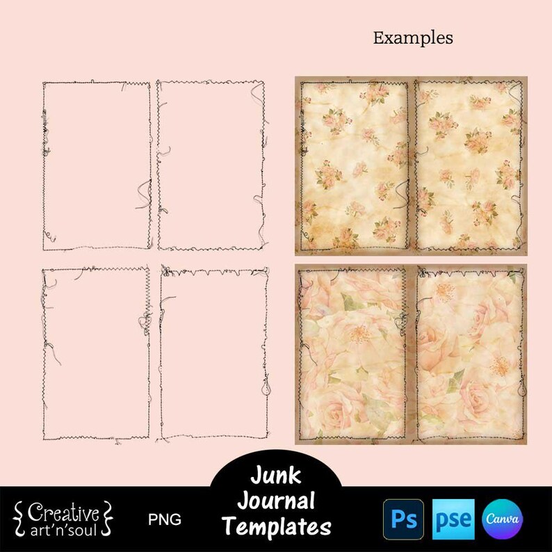 Junk Journal Templates, Printable Page Overlays With Stitched Edges 10 ...