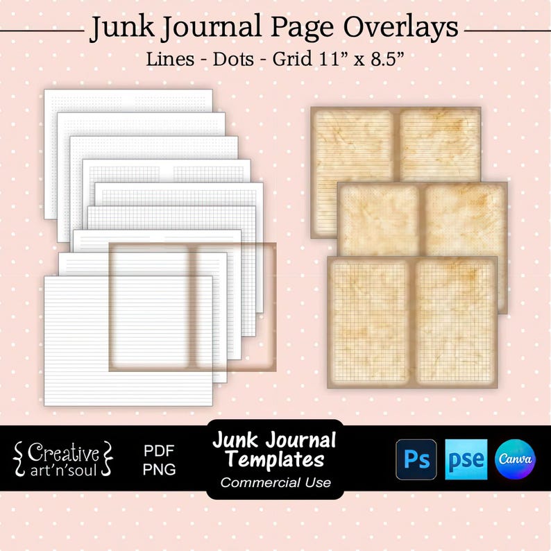 Junk Journal Page Template Lines Dots Grid