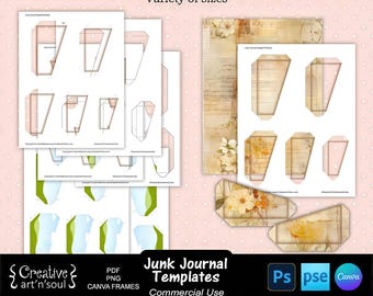 Sjablonen voor junk journals, printbare schuine vakjes, sjablonen voor Photoshop en Canva