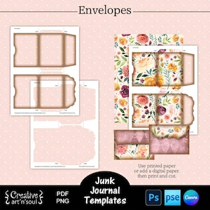 Printable Junk Journal Envelope Template, Junk Journal Envelopes, Photoshop Canva Templates