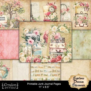 Printable Junk Journal Pages Explore Dream Discover, Junk Journal Papers, Digital Download