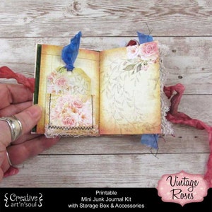 Printable Mini Junk Journal Kit, Digital Journal Kit, Junk Journal, Vintage Roses zdjęcie 8