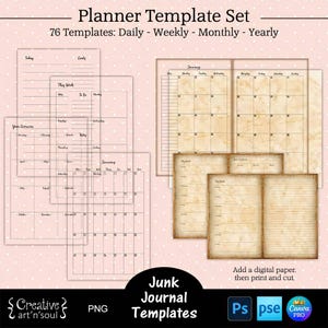 Druckbare Junk Journal Planer Vorlagen, Vorlagen für Canva und Photoshop