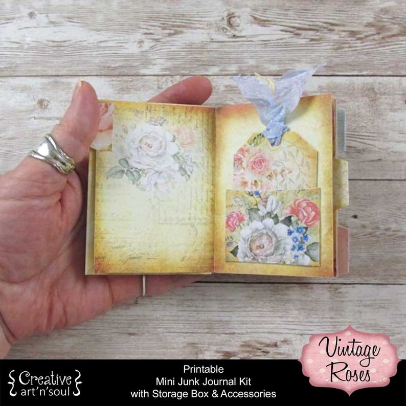 Printable Mini Junk Journal Kit, Digital Journal Kit, Junk Journal, Vintage Roses zdjęcie 5