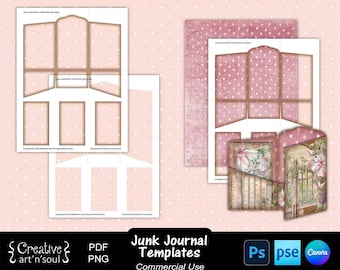 Junk Journal Templates, Mini Folio with Cards, Templates for Canva and Photoshop