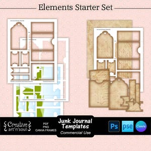 Plantillas para diarios creativos, elementos imprimibles y un conjunto de inicio de adornos, plantillas para Photoshop y Canva.