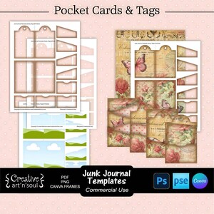 Junk Journal Templates, Printable Pocket Cards and Tags Set, Templates for Photoshop and Canva