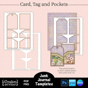 Printable Junk Journal Card and Pocket Templates, Junk Journal Card Tag & Pockets Set, Templates for Canva and Photoshop