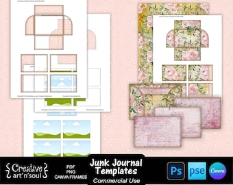 Junk Journal Templates, Mini Envelope and Cards Set, Templates for Photoshop and Canva