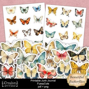 Druckbares Junk Journal FussyCuts Schöne Schmetterlinge, druckbare Fussycuts, druckbare Aufkleber für Junk Journals Planer Bullet Journals