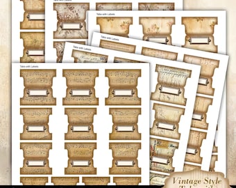 Printable Tabs with Labels, Junk Journal Folder Tabs with Labels, Junk Journal Ephemera, Printable Vintage Tabs