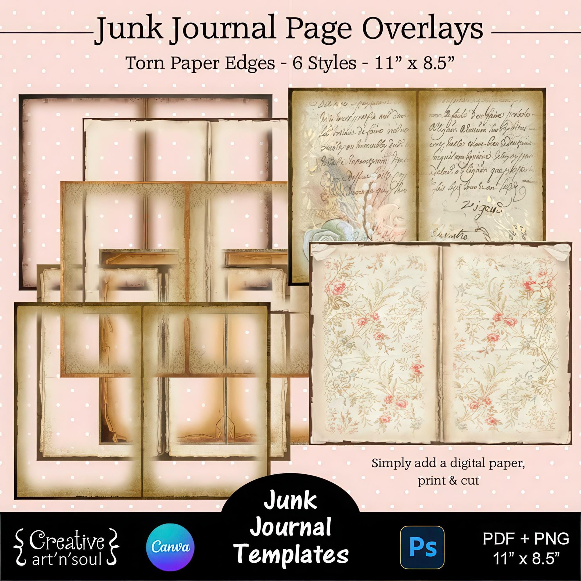 Printable Junk Journal Page Templates, Junk Journal Overlays, Page Borders With Torn Paper Edges 11 printable-junk-journal-page-templates-junk-journal-overlays-page-borders-with-torn-paper-edges-11-x8-5-templates-for-photoshop-or-canva-etsy