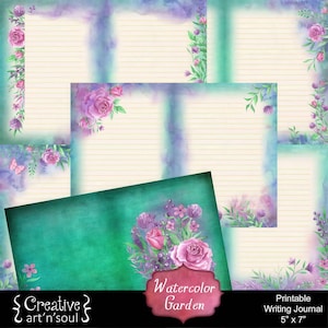 Watercolor Garden, diario di scrittura stampabile, carta da scrivere stampabile, download digitale