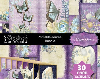 Printable Moon Journal, Junk Journal Kit, MoonDance, 30 Page Bundle