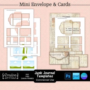 Junk Journal Templates, Printable Mini Envelope and Cards, Templates for Photoshop and Canva