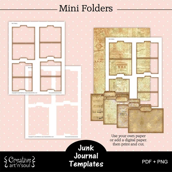Printable Junk Journal Template, Mini Folders
