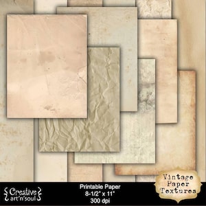 Printable Junk Journal Paper Pack Vintage Paper Textures, Printable Junk Journal Pages, Digital Download