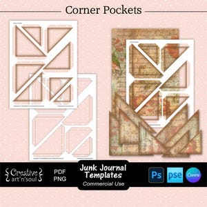Junk Journal Templates, Printable Corner Pockets, Templates for Canva and Photoshop