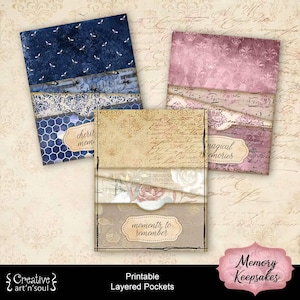 Memory Keepsakes Printable Junk Journal Layered Pockets, Junk Journal Pocket Embellishments, Digital Download