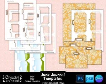 Modelli per junk journal, tasche con linguette stampabili, modelli per Photoshop e Canva