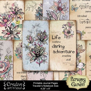 Printable Traveler's Notebook Junk Journal Pages , Printable Quotes, Scrappy Garden