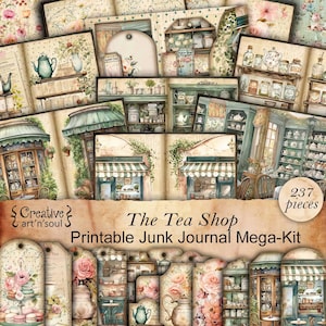 Printable Junk Journal Mega Kit The Tea Shop, Printable Pages Papers Cards Tags Ephemera Folio, Digital Download