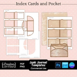 Junk Journal Templates, Printable Index Cards and Pocket, Templates for Canva and Photoshop