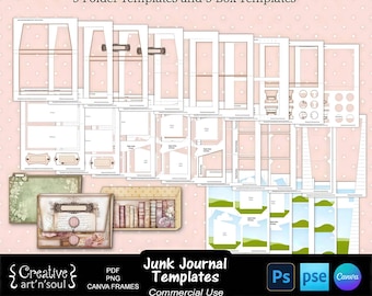 Junk Journal Templates, Expandable Folders Dividers & Storage Box, Templates for Photoshop or Canva
