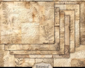 Printable Neutral Junk Journal Papers 11"x8.5": Botanical Paper Scraps (Digital Download)