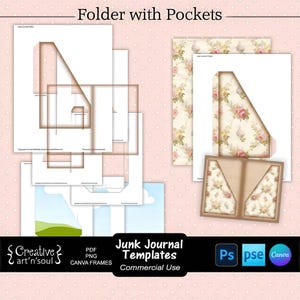 Junk Journal Templates, Printable Folder with Pockets, Templates for Photoshop or Canva