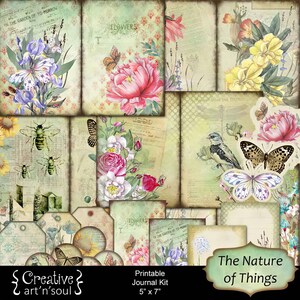 Printable Junk Journal Kit The Nature of Things, Nature Journal, Printable Junk Journal Pages Tags Cards Ephemera, Digital Download
