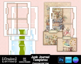 Junk Journal Templates,  Mini Folders with Labels, Templates for Photoshop or Canva