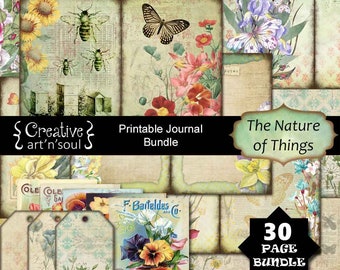 Printable Junk Journal, 30 Page Bundle, The Nature of Things