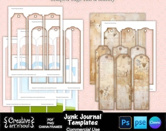 Sjablonen voor Junk Journal, labels in hoge en lage vorm, sjablonen voor Photoshop en Canva