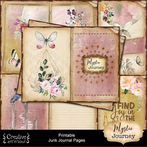 Printable Mystic Journey Junk Journal Pages, Junk Journal Papers, Vintage Style Junk Journal Pages, Digital Download