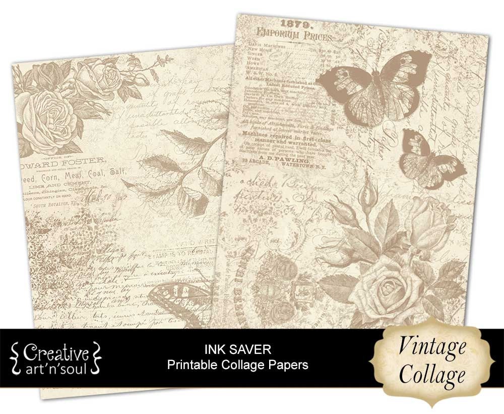 Printable Ink Saver Paper Pack, Printable Junk Journal Pages, Collage ...