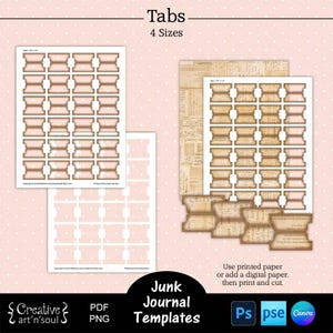 Printable Junk Journal Tab Templates, Junk Journal Ephemera, Templates for Canva and Photoshop