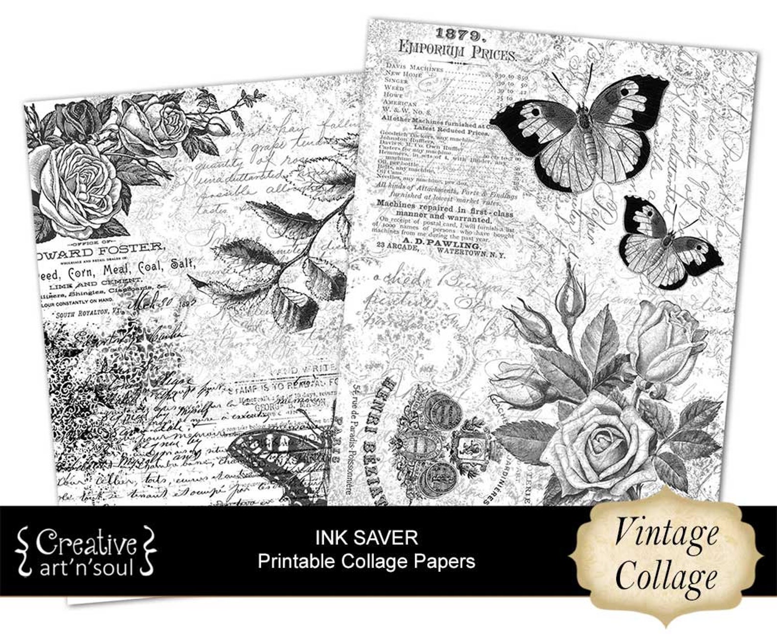 Printable Ink Saver Paper Pack, Printable Junk Journal Pages, Vintage ...