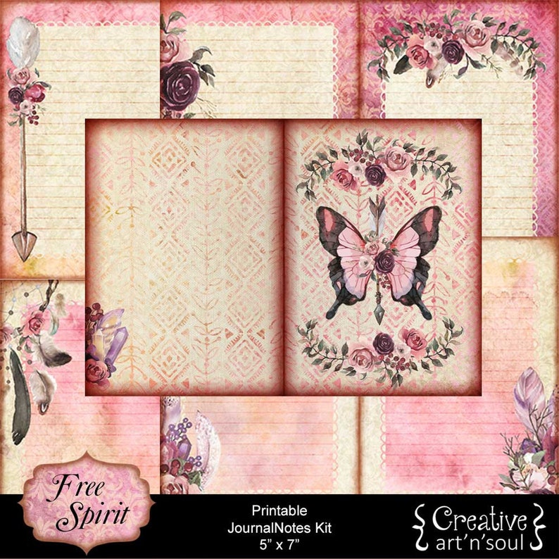 Printable Writing Journal, Digital Journal Kit, Writing Pages, Free Spirit image 1