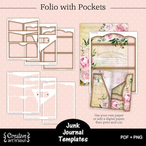 Printable Junk Journal Template, Folio with Pockets