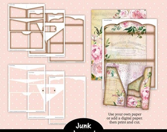 Printable Junk Journal Template, Folio with Pockets