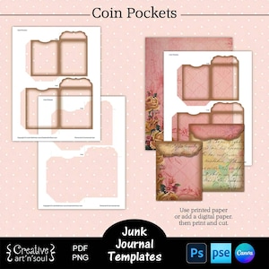 Printable Junk Journal Pocket Templates,  Junk Journal Coin Pockets, Templates for Canva and Photoshop
