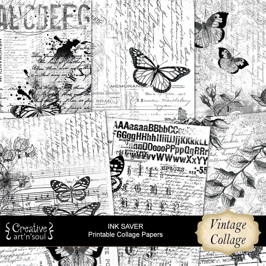 Printable Inky Printable Ink Saver Paper Pack, Printable Junk Journal Pages, Vintage ...