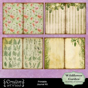 Printable Journal Kit, Digital Journal Kit, Junk Journal, Wildflower Garden Shades of Green image 3