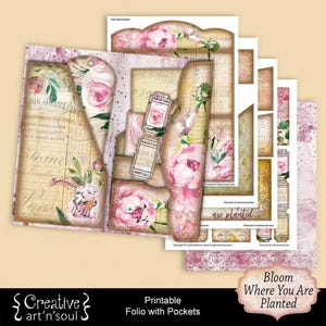 Bloom Printable Junk Journal Folio with Pockets, Junk Journal Embellishments, Digital Download