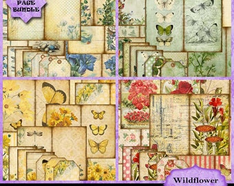 Wildflower Garden, Printable Junk Journal Kit, 40 Page Bundle